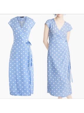 J. Crew Light Blue Polka Dot Wrap Midi Dress